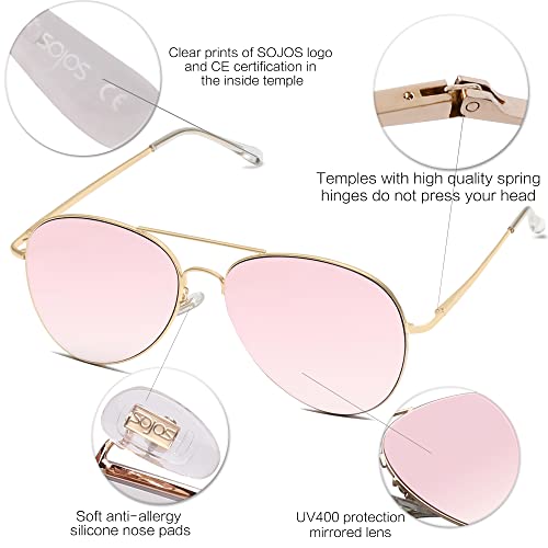 SOJOS Classic Aviator Sunglasses for Women Men Metal Spring Hinges SJ1030