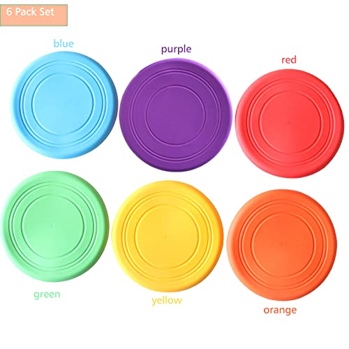 Kids Flying Disc Toy Outdoor Playing Lawn Game Disk Flyer for Kindergarten Teaching Soft Silicone Colorful 6 Pack Bulk Set…