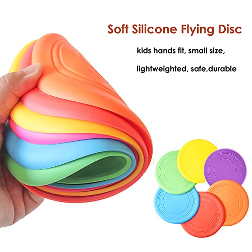 Kids Flying Disc Toy Outdoor Playing Lawn Game Disk Flyer for Kindergarten Teaching Soft Silicone Colorful 6 Pack Bulk Set…