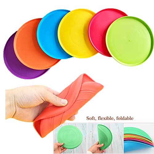 Kids Flying Disc Toy Outdoor Playing Lawn Game Disk Flyer for Kindergarten Teaching Soft Silicone Colorful 6 Pack Bulk Set…