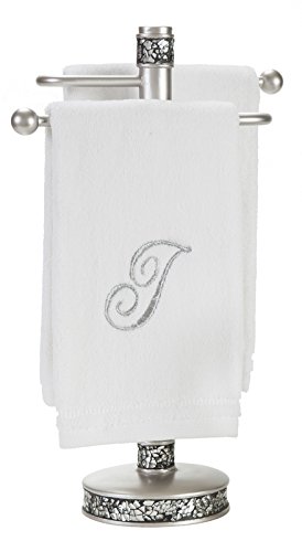 Monogrammed Towels Fingertip, Personalized Gift, 11 x 18 Inches - Set of 4- Silver Embroidered Towel - Extra Absorbent 100% Cotton- Soft Velour Finish - For Bathroom/ Kitchen/ Spa- Initial H (White)