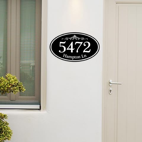 Customized Home Address Sign, Aluminum 12" x 7" Oval House Number Plaque, Personalized Color Choices Available (Black)