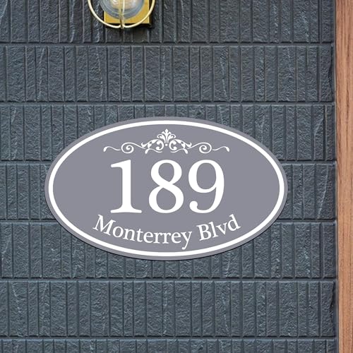 Customized Home Address Sign, Aluminum 12" x 7" Oval House Number Plaque, Personalized Color Choices Available (Black)