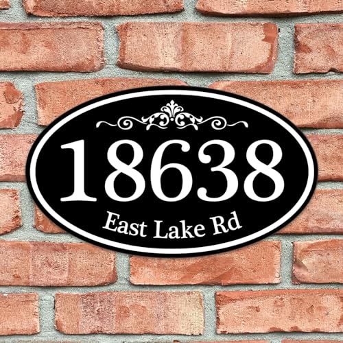 Customized Home Address Sign, Aluminum 12" x 7" Oval House Number Plaque, Personalized Color Choices Available (Black)