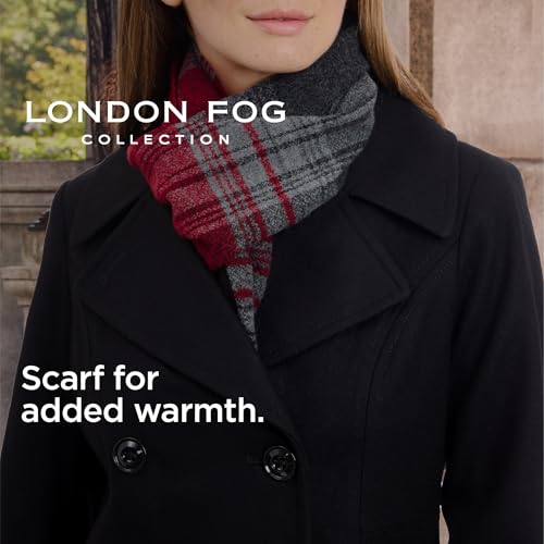 LONDON FOG womens Double Breasted Peacoat With Scarf Pea Coat, Black, Large US