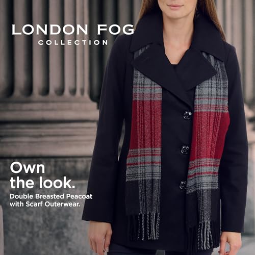 LONDON FOG womens Double Breasted Peacoat With Scarf Pea Coat, Black, Large US