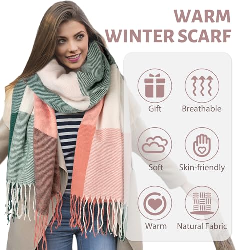 YSense Women's Long Plaid Blanket Scarf Chunky Oversized Winter Fall Warm Scarf Big Tartan Scarves Wrap Shawl Ladies Gifts