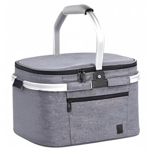 ALLCAMP Insulated Cooler Bag portable Collapsible Picnic Basket Cooler with Sewn in Frame (Medium Gray)