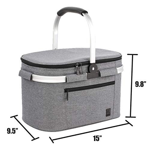 ALLCAMP Insulated Cooler Bag portable Collapsible Picnic Basket Cooler with Sewn in Frame (Medium Gray)