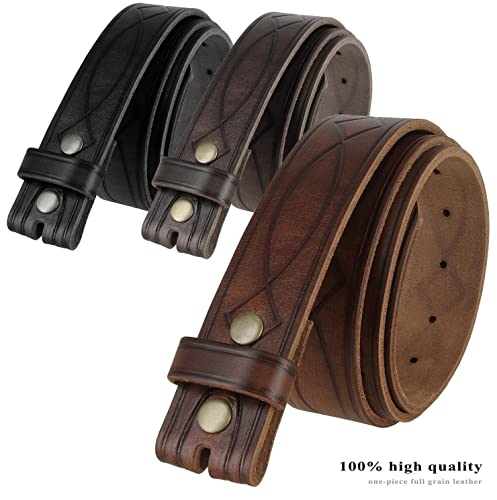 382000 Genuine One Piece Full Grain Leather Hand Tooled Engraved Belt Strap 1-1/2" Wide (Brown, 34)