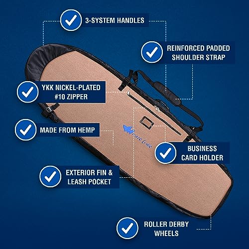 Wave Tribe Tiger Queen Surfboard Travel Bag with Wheels - Hemp Surfboard Bag, Perfect for Surfers, Fits 3-4 Boards, YKK Zipper, 10mm Padding, Extra Protection, Pro Quiver Style (6'7, 7'6, 8'6, 9'6)