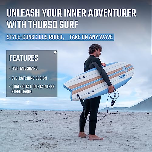 THURSO SURF Lancer 5'10'' Soft Top Foam Surfboard Fish Surf board for Kids & Adults Includes Twin Fins Double Swivel Leash EPS Core IXPE Deck HDPE Slick Bottom Non-Slip Deck Grip - Perfect for Surfing