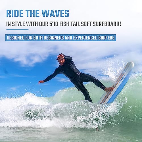 THURSO SURF Lancer 5'10'' Soft Top Foam Surfboard Fish Surf board for Kids & Adults Includes Twin Fins Double Swivel Leash EPS Core IXPE Deck HDPE Slick Bottom Non-Slip Deck Grip - Perfect for Surfing