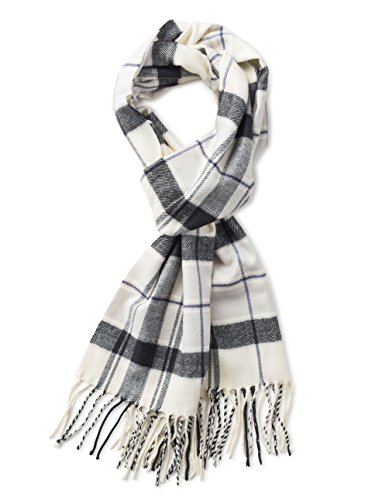 VERONZ Soft Classic Cashmere Feel Winter Scarf, White Black Plaid