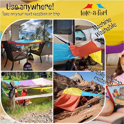 TOTEAFORT Original Blanket Fort Building Kit for Kids - Ages 2 4 6 8 10 12+ - Portable Playhouse Play Tent Fort - Boy and Girl Indoor Outdoor 3 Blanket Tote a Fort Toy Set - STEM Fort Toy