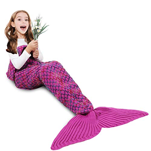 AmyHomie Mermaid Tail Blanket, Soft Crochet Sleeping Bag Blanket for Kids Adults, Mermaid Gift for Girls(Rainbow,Kids)