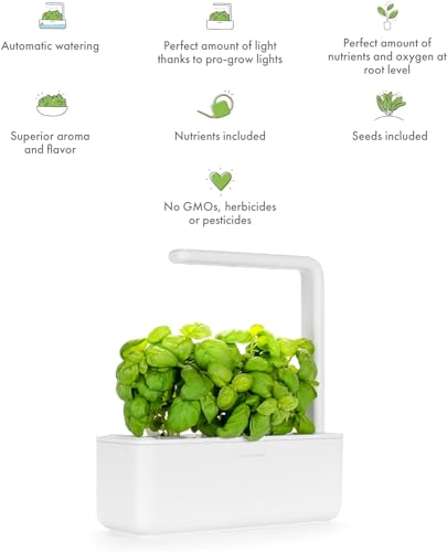 Click & Grow Indoor Herb Garden Kit with Grow Light | Smart Garden for Home Kitchen Windowsill | Easier Than Hydroponics Growing System | Vegetable Gardening Starter (3 Basil Pods Included), White