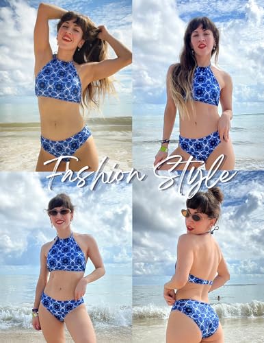 Ekouaer High Neck Halter Bikini Top Floral Swimsuits Two Piece Bathing Suits Triangle Bottoms for Women Teen Juniors XS-XXL