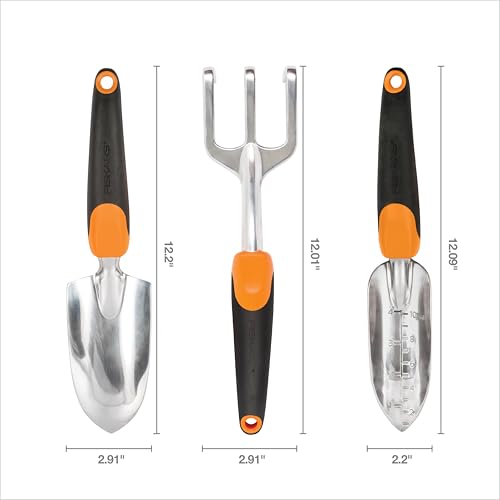 Fiskars 3-in-1 Garden Tool Set, Includes Trowel, Transplanter, and Cultivator for Outdoor Gardening, Ergonomic Yard Tool Kit