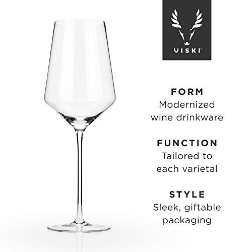 Viski Raye Bordeaux Wine Glasses & Decanter Set - Premium Crystal Clear Glass, Modern, Stemmed, Flat Bottom, Red Wine Gift - Set of 3 , 16 oz and 30 oz