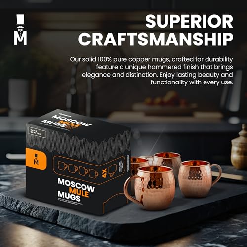 Moscow Mule Copper Mugs Set of 2 Large 16 oz - 100% Pure Copper Cocktail Mugs Gift Box Moscow Mule Cups Set - Premium Copper Cups