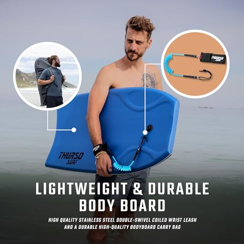 THURSO SURF 42'' Body Boards for Beach Pool Lightweight PE Core IXPE Deck HDPE Bottom FRP Stringers High Performance Body Board with Double Swivel Surf Leash and Bodyboard Bag Lightning