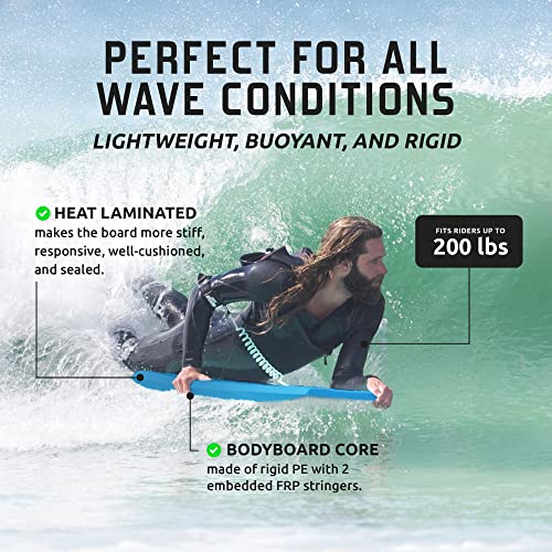 THURSO SURF 42'' Body Boards for Beach Pool Lightweight PE Core IXPE Deck HDPE Bottom FRP Stringers High Performance Body Board with Double Swivel Surf Leash and Bodyboard Bag Lightning