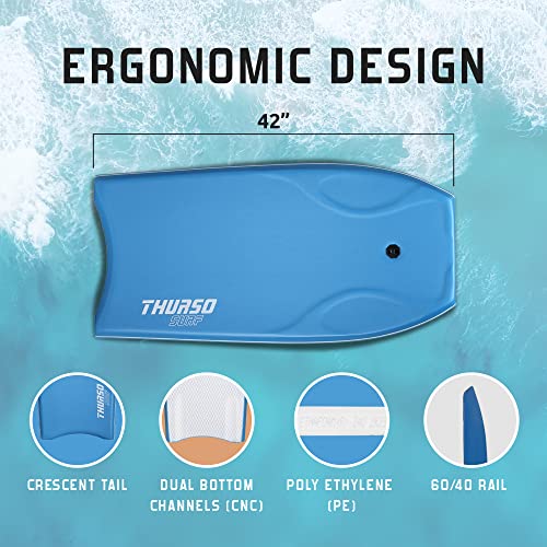 THURSO SURF 42'' Body Boards for Beach Pool Lightweight PE Core IXPE Deck HDPE Bottom FRP Stringers High Performance Body Board with Double Swivel Surf Leash and Bodyboard Bag Lightning