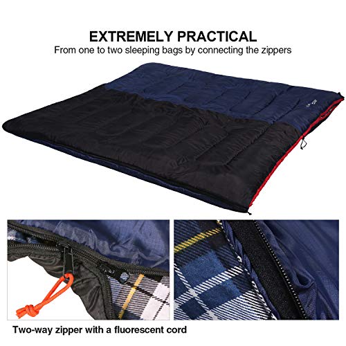 REDCAMP Cotton Flannel Sleeping Bag for Camping Backpacking, Adults Cold Weather Envelope Sleeping Bags with 2/3/4lbs Filling