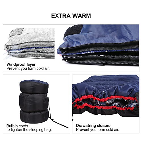 REDCAMP Cotton Flannel Sleeping Bag for Camping Backpacking, Adults Cold Weather Envelope Sleeping Bags with 2/3/4lbs Filling