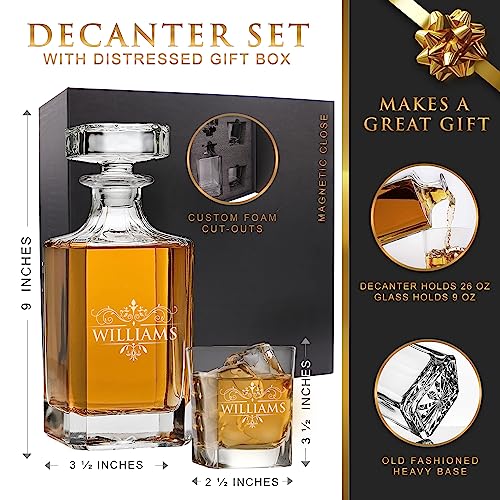 The Wedding Party Store, Custom Engraved Groomsmen - Whiskey Decanter Set and 4 Glasses Set - Personalized and Monogrammed with WPS Styles