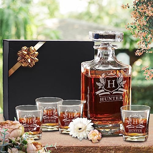 The Wedding Party Store, Custom Engraved Groomsmen - Whiskey Decanter Set and 4 Glasses Set - Personalized and Monogrammed with WPS Styles