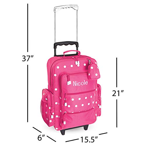 Lillian Vernon Personalized Rolling Luggage for Kids – Pink Polka Dot Design, 6” x 15.5" x 23"H