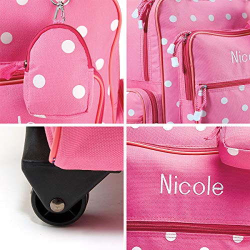 Lillian Vernon Personalized Rolling Luggage for Kids – Pink Polka Dot Design, 6” x 15.5" x 23"H