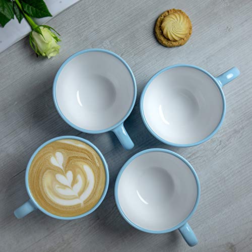 City to Cottage Handmade Ceramic Designer Light Blue and White Polka Dot Cup, Unique Extra Large 17.5oz/500ml Pottery Cappuccino, Coffee, Tea, Soup Mug | Housewarming Gift for Tea Lovers