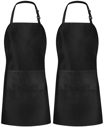 Utopia Kitchen 2 Pack Bib Apron, Adjustable with 2 Pockets, Water and Oil Resistant, Cooking Kitchen Chef Apron for Women Men