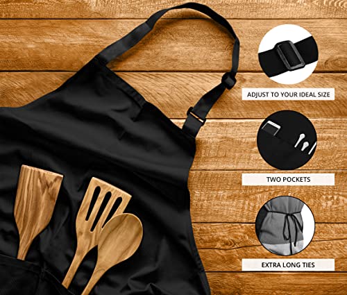 Utopia Kitchen 2 Pack Bib Apron, Adjustable with 2 Pockets, Water and Oil Resistant, Cooking Kitchen Chef Apron for Women Men