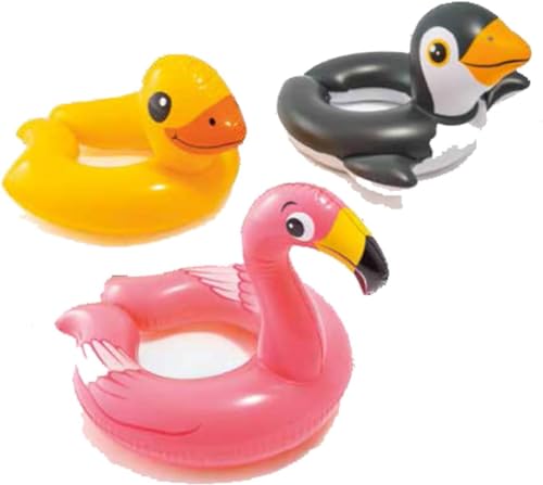 Intex, 43234-2327 3 Pack 59220EP - Animal Head Split Ring Pool Floats Bundle includes Frog, Duck, Penguin, Giraffe, Frog, Penguin