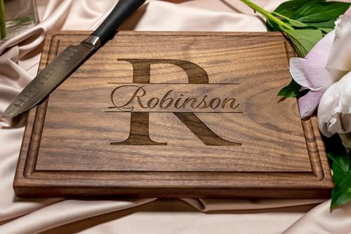 Personalized Cutting Board, Custom Wedding, Anniversary or Housewarming Gift Idea, Wood Engraved Charcuterie, for Friends and Family, Monogram Initial Design 004