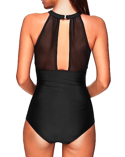 Tempt Me Women One Piece Swimsuit High Neck Plunge Ruched Tummy Control Bathing Suit