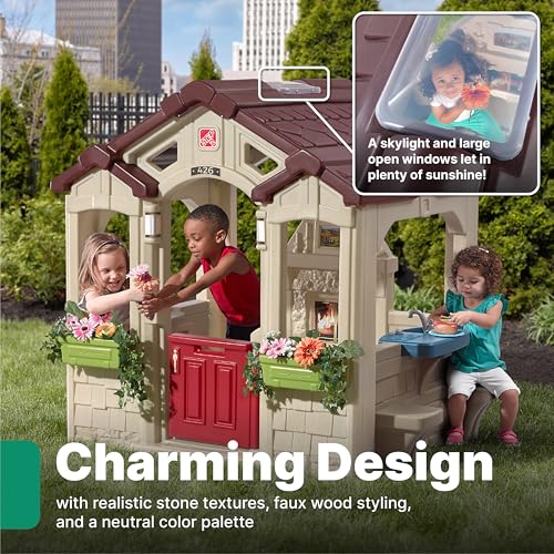 Step2 Charming Cottage Kids Playhouse, Indoor and Outdoor Playset, Interactive Sounds, Toddlers 2+ Years Old, Easy to Assemble Backyard Discovery Playhouse