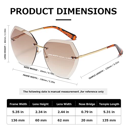 AEVOGUE Sunglasses For Women Oversized Rimless Diamond Cutting Lens Sun Glasses AE0534