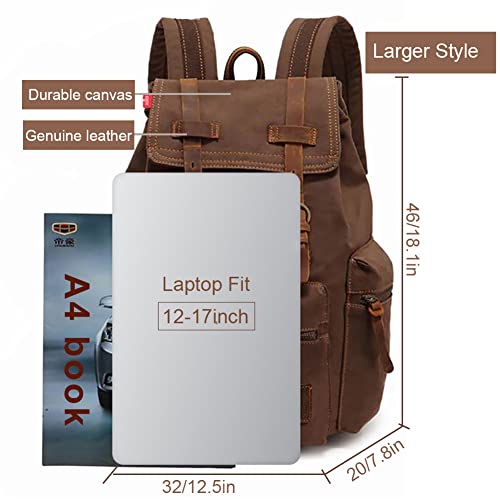 AUGUR High Capacity Canvas Vintage Backpack - for School College Hiking Travel 12-17" Laptop