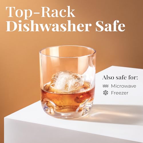 Unbreakable Tritan Plastic Rocks 12.5 oz Whiskey & Double Old Fashioned Glasses | Thumb Indent Base | Ideal for Bourbon & Scotch | Perfect For Homes & Bars | Dishwasher Safe | Buy 6 Pay 5