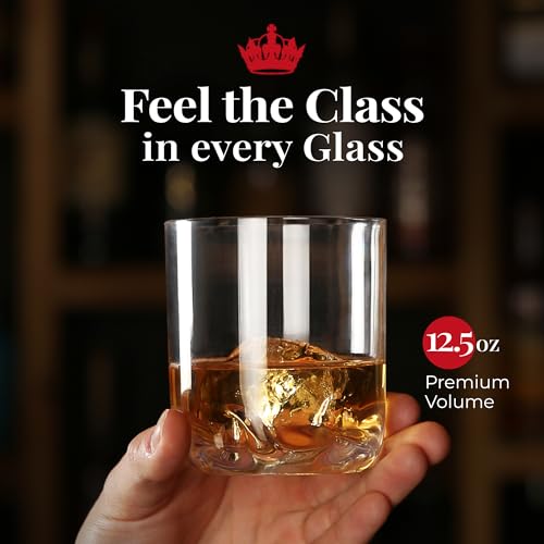 Unbreakable Tritan Plastic Rocks 12.5 oz Whiskey & Double Old Fashioned Glasses | Thumb Indent Base | Ideal for Bourbon & Scotch | Perfect For Homes & Bars | Dishwasher Safe | Buy 6 Pay 5