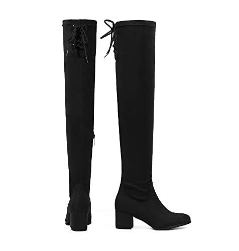 DREAM PAIRS Women's Laurence Over The Knee Thigh High Chunky Heel Boots Long Stretch Sexy Fall Suede Boots Size 8, Black