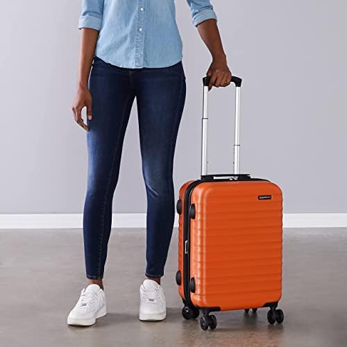 Amazon Basics Expandable Hardside Carry-On Luggage, Suitcase with Wheels, 21-Inch Spinner with Four Spinner Wheels and Scratch-Resistant Surface, Orange