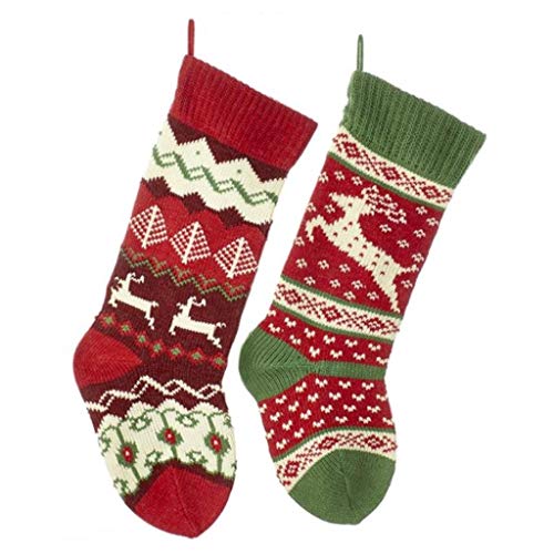 Kurt Adler B0679 20-Inch Knit Reindeer Stockings 2 Assorted