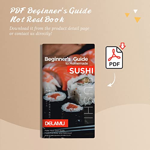 Delamu Sushi Making Kit, Bamboo Sushi Mat, Including 2 Sushi Rolling Mats, 5 Pairs of Chopsticks, 1 Paddle, 1 Spreader, 1 Beginner Guide PDF, Beginner Sushi Kit, Sushi Plates