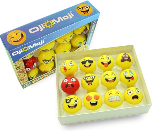 Oji-Emoji Premium Emoji Golf Balls, Unique Professional Practice Golf Balls, 12-Pack Emoji Golfer Novelty Golf Gift for All Golfers, Fun Golf Gifts for Men, Dads, Women, Kids, golf accessories